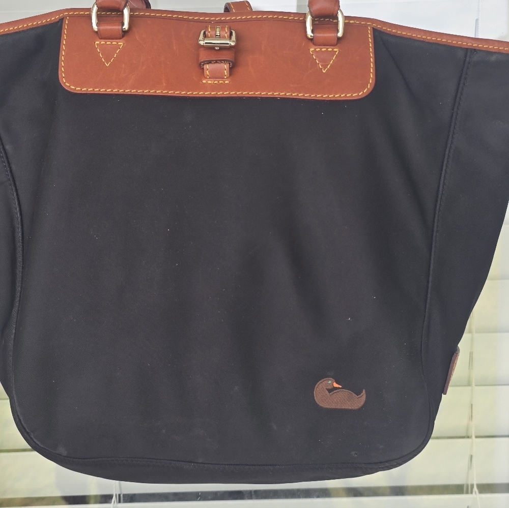 Dooney & Bourke Nylon Leather Trim Tote Bag Women Medium Brown Black - Picture 4 of 16